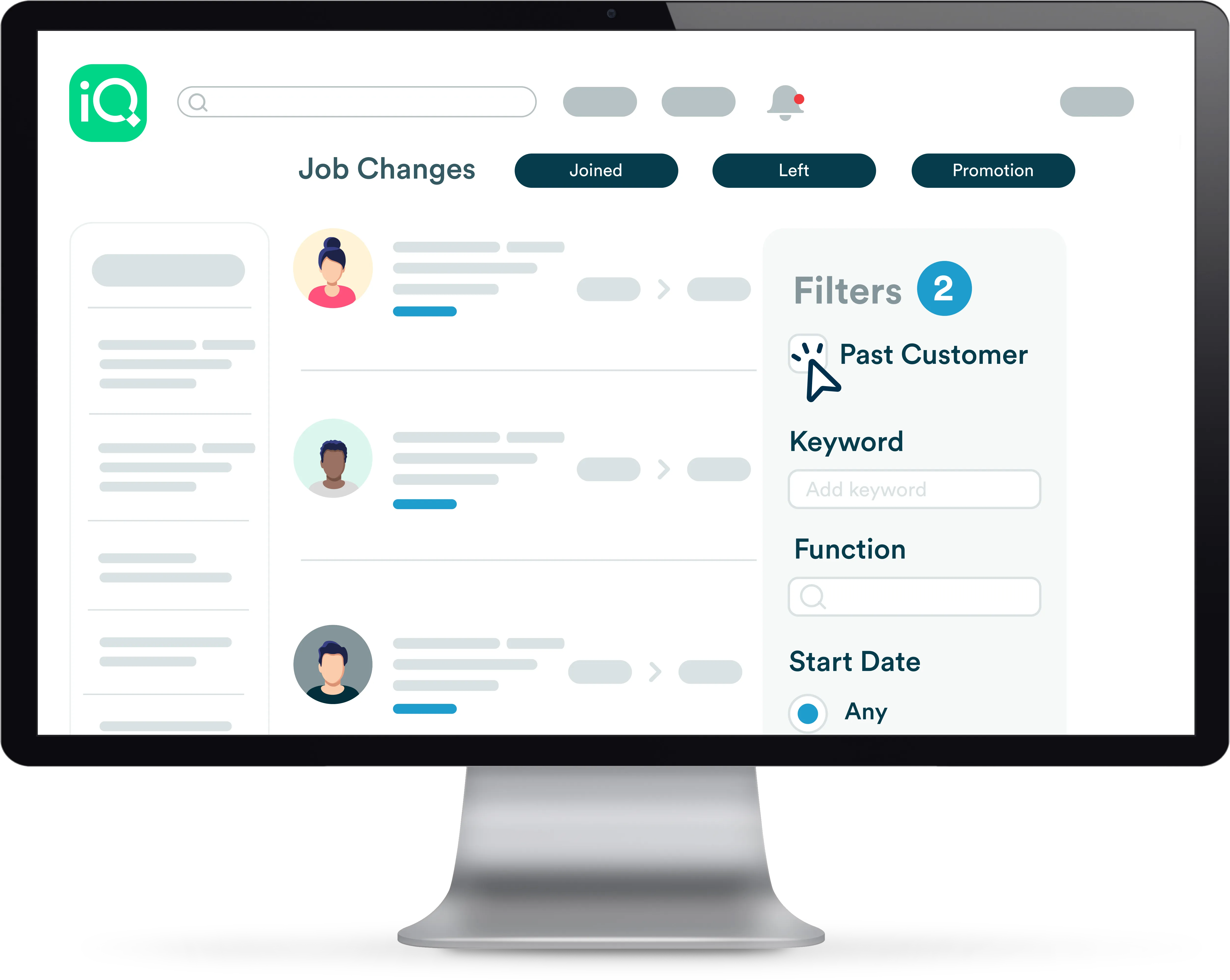 Monitor showing LeadIQ track interface on the screen.
