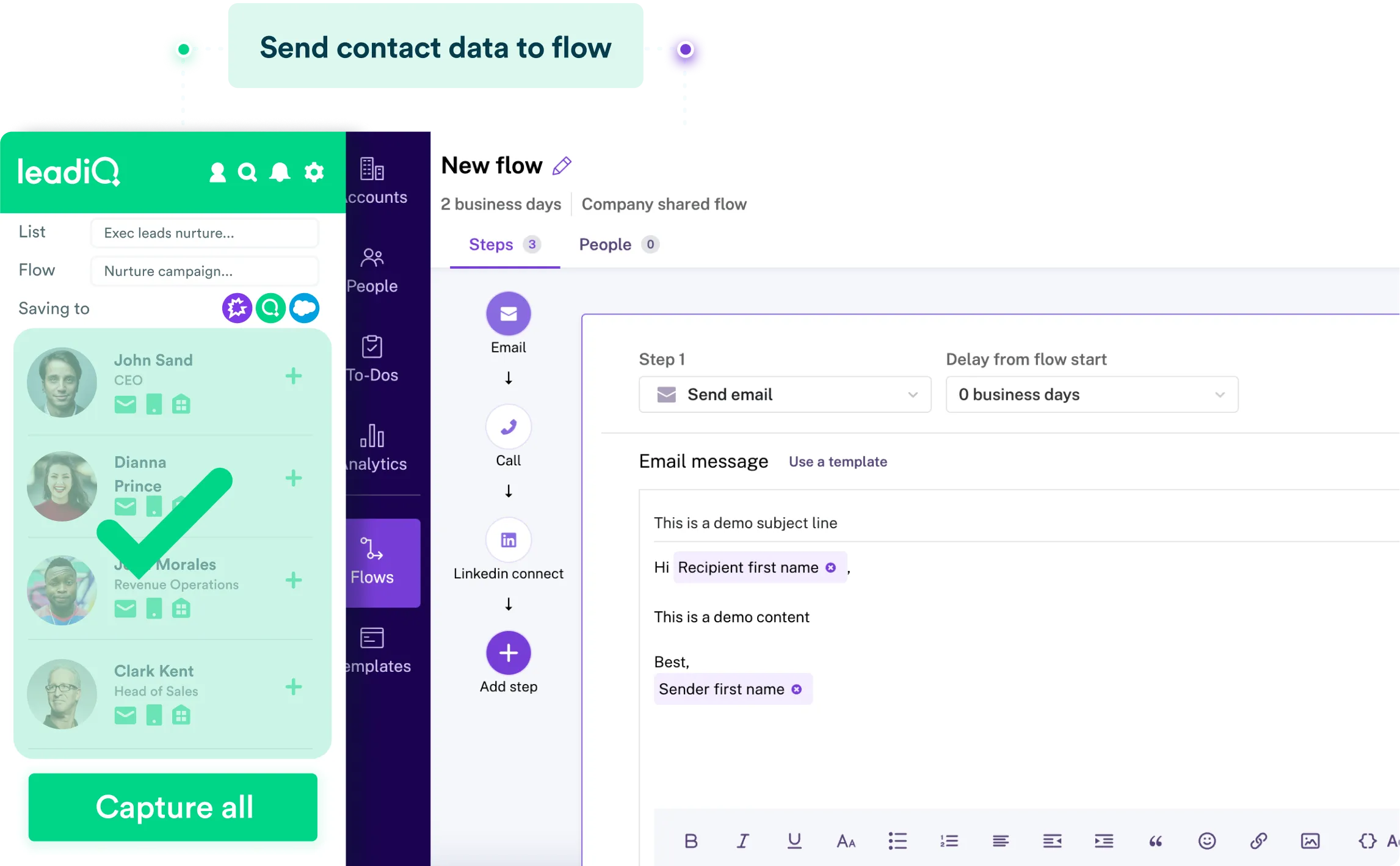 LeadIQ Prospector working in tandem with Gong Flow.