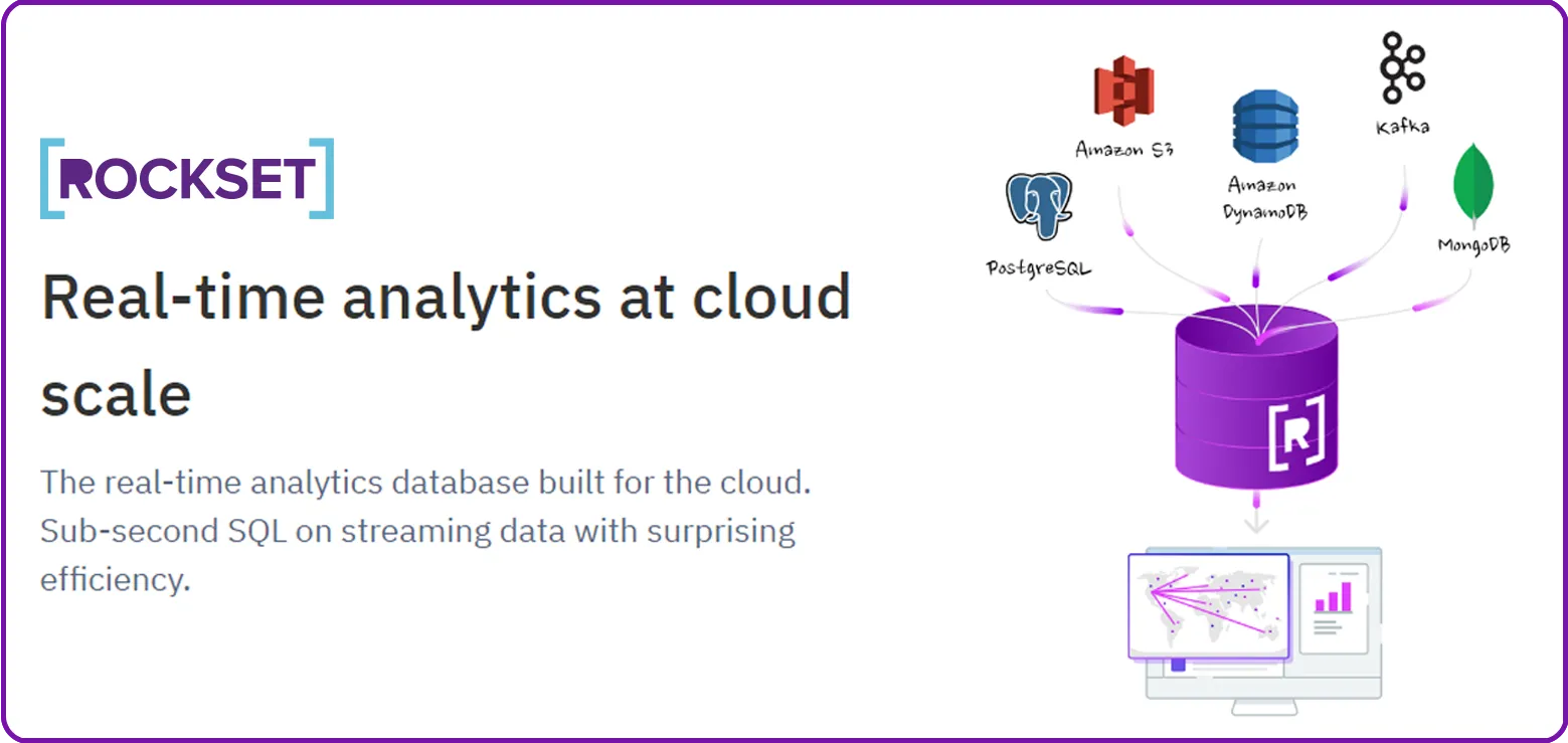 Stylized screenshot of Rockset's homepage.